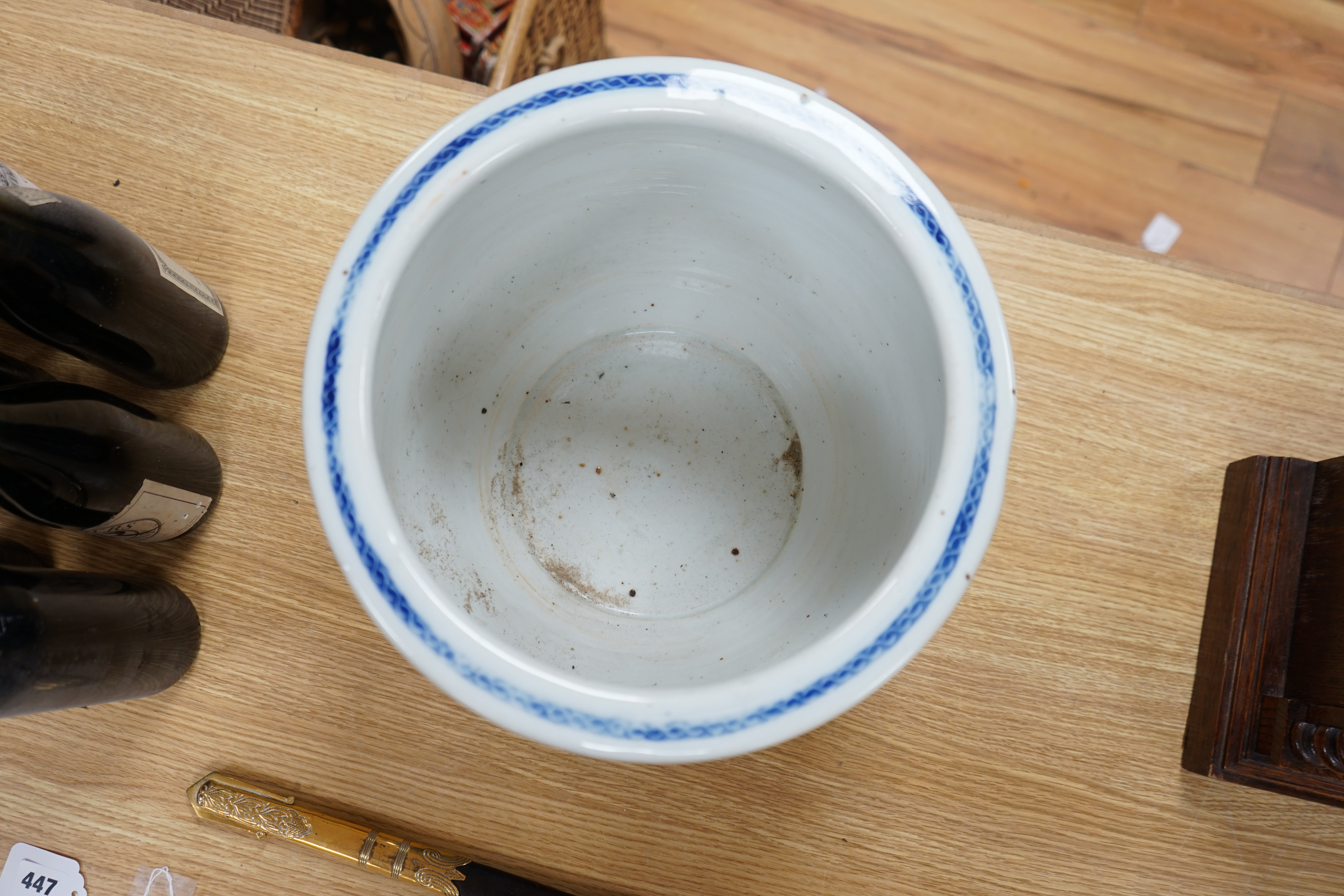 A large Chinese blue and white prunus flower planter, 32cm in diameter. Condition - fair to good